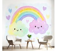 Carta Da Parati 3D Effetto 150X105Cm Fotomurali In Murale Alla Decorazione Da Muro Xxl Poster Gigante Design Soggiorno Cameretta Colori Dell'Arcobaleno Cuore Di Nuvola Cartone Animato Carino