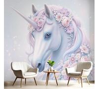 Carta Da Parati 3D Effetto 200X140Cm Fotomurali In Murale Alla Decorazione Da Muro Xxl Poster Gigante Design Soggiorno Cameretta Blu Polvere Fiore Pegaso Animali Fantastici