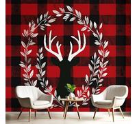 Carta Da Parati 3D Effetto 300X210Cm Fotomurali In Murale Alla Decorazione Da Muro Xxl Poster Gigante Design Soggiorno Cameretta Rosso Nero Alce Con Ghirlanda Animali Geometrici