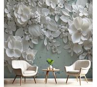 Carta Da Parati 3D Effetto 350X260Cm Fotomurali In Murale Alla Decorazione Da Muro Xxl Poster Gigante Design Soggiorno Cameretta Bianco Fiori Foglie Piante Sculture