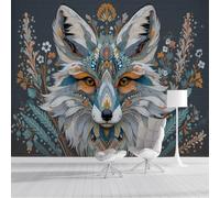 Carta Da Parati 3D Effetto 400X280Cm Fotomurali In Murale Alla Decorazione Da Muro Xxl Poster Gigante Design Soggiorno Cameretta Bianco Marrone Linea Geometrica Fox Animali Graffiti