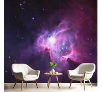 Carta Da Parati 3D Effetto 450X300Cm Fotomurali In Murale Alla Decorazione Da Muro Xxl Poster Gigante Design Soggiorno Cameretta Rosa Viola Mare Scintillante Di Stelle Paesaggio Fantastico
