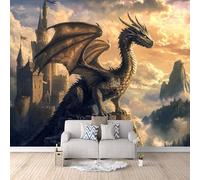 Carta da Parati 3D Effetto Drago Castello Carta Parati Drago Fotomurale Tessuto non Tessuto Nessun Supporto Adesivo Resistente Impermeabile Facile da Pulire Adatto per Caffè Ufficio 150x105 cm