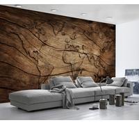Carta Da Parati 3D Effetto Legno Mappa Del Mondo 300x210cm Fotomurali Decorazione Muro Poster Gigante Design Murali -ZXCHEE-MZ07771