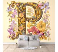 Carta da Parati 3D Effetto Lettera Fiore Carta Parati Arte Moderna Fotomurale Tessuto non Tessuto Nessun Supporto Adesivo Resistente Impermeabile Facile da Pulire Adatto per Caffè Ufficio 150x105 cm