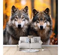 Carta da Parati 3D Effetto Lupo Bosco Carta Parati Lupo Animale Fotomurale Tessuto non Tessuto Nessun Supporto Adesivo Resistente Impermeabile Facile da Pulire Adatto per Caffè Ufficio 400x280 cm