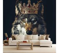 Carta da Parati 3D Effetto Lupo Corona Carta Parati Lupo Animale Fotomurale Tessuto non Tessuto Nessun Supporto Adesivo Resistente Impermeabile Facile da Pulire Adatto per Caffè Ufficio 150x105 cm