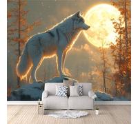 Carta da Parati 3D Effetto Lupo Luna Carta Parati Lupo Animale Fotomurale Tessuto non Tessuto Nessun Supporto Adesivo Resistente Impermeabile Facile da Pulire Adatto per Caffè Ufficio 450x315 cm