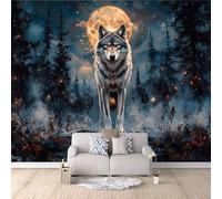 Carta da Parati 3D Effetto Lupo Luna Carta Parati Lupo Animale Fotomurale Tessuto non Tessuto Nessun Supporto Adesivo Resistente Impermeabile Facile da Pulire Adatto per Caffè Ufficio 300x256 cm