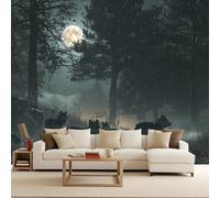 Carta da Parati 3D Effetto Lupo Luna Carta Parati Lupo Animale Fotomurale Tessuto non Tessuto Nessun Supporto Adesivo Resistente Impermeabile Facile da Pulire Adatto per Caffè Ufficio 250x175 cm