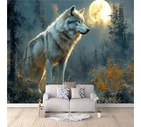Carta da Parati 3D Effetto Lupo Luna Carta Parati Lupo Animale Fotomurale Tessuto non Tessuto Nessun Supporto Adesivo Resistente Impermeabile Facile da Pulire Adatto per Caffè Ufficio 500x280 cm