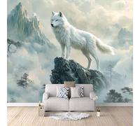 Carta da Parati 3D Effetto Lupo Montagne Carta Parati Lupo Animale Fotomurale Tessuto non Tessuto Nessun Supporto Adesivo Resistente Impermeabile Facile da Pulire Adatto per Caffè Ufficio 450x315 cm