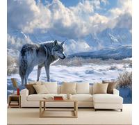 Carta da Parati 3D Effetto Lupo Neve Carta Parati Montagna Animale Fotomurale Tessuto non Tessuto Nessun Supporto Adesivo Resistente Impermeabile Facile da Pulire Adatto per Caffè Ufficio 150x105 cm