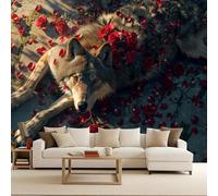 Carta da Parati 3D Effetto Lupo Rosa Carta Parati Lupo Animale Fotomurale Tessuto non Tessuto Nessun Supporto Adesivo Resistente Impermeabile Facile da Pulire Adatto per Caffè Ufficio 500x280 cm