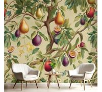 Carta Da Parati 3D Effetto, Moda XXL Design Vite Pera Frutto Della Passione Fotomurali in TNT Retro Frutta Fotomurale Crema Moderna Decorazione da Parete per Camera da Letto Soggiorno 300×210cm