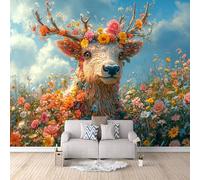 Carta da Parati 3D Effetto Mucca Fiore Carta Parati Mucca Animale Fotomurale Tessuto non Tessuto Nessun Supporto Adesivo Resistente Impermeabile Facile da Pulire Adatto per Caffè Ufficio 300x210 cm
