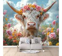 Carta da Parati 3D Effetto Mucca Fiore Carta Parati Mucca Animale Fotomurale Tessuto non Tessuto Nessun Supporto Adesivo Resistente Impermeabile Facile da Pulire Adatto per Caffè Ufficio 300x256 cm