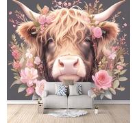 Carta da Parati 3D Effetto Mucca Fiore Carta Parati Mucca Animale Fotomurale Tessuto non Tessuto Nessun Supporto Adesivo Resistente Impermeabile Facile da Pulire Adatto per Caffè Ufficio 150x105 cm