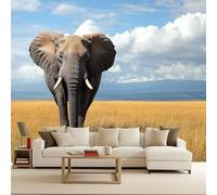 Carta da Parati 3D Elefante Africa Prateria Animali Murales 200x140 cm Tessuto Non Tessuto Fotomurale, Moderna Carta Parati Camera da Letto Opaco Wallpaper Per Soggiorno Camera Ragazzi Sala Ufficio