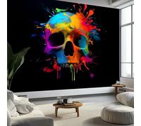 Carta da parati 3D Fantasy colorata dipinta teschio 200 x 140 cm, carta da parati nera per camera da letto, soggiorno, cameretta dei bambini, decorazione artistica da parete art deco - carta da parati