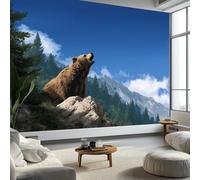 Carta da parati 3D Fantasy Forest Animal Orso Marrone 200x140 cm, Blu Pallido Murales Murales per camera da letto Soggiorno Bambini Cameretta Murale Art Deco - Carta da parati fotografica Poster