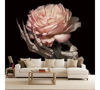 Carta da Parati 3D Fiore Rosa Teschio Amore Braccio Murales 450x315 cm Tessuto Non Tessuto Fotomurale, Moderna Carta Parati Camera da Letto Opaco Wallpaper Per Soggiorno Camera Ragazzi Sala Ufficio