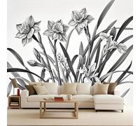 Carta Da Parati 3d Fiori bianchi e neri Carta Da Parati Camera Da Letto Illustrazioni retrò 250x175cm Illusione ottica 3D murale decorativo arte murale moderno parete d’accento salotto camera