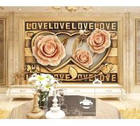 Carta Da Parati 3D Fiori Di Rose In Rilievo Lettera 400x255cm Fotomurali Poster Gigante Design Murale Decorazione -MIWEI Wallpaper-ZXY-12463