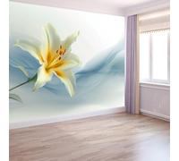 Carta da parati 3D floreale astratta con giglio ondulato 350 x 256 cm, colore azzurro per camera da letto, soggiorno, cameretta dei bambini, decorazione artistica da parete art deco - carta da parati