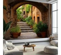 Carta Da Parati 3d Fotomurale Murali 500 x 280 cm, Soggiorno Divano Tv Hotel A Tema Arte Astratta Corridoio Di Lusso Sfondo Dipinto Spazio Strada Architettura Piante Verdi Murale