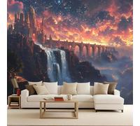 Carta da Parati 3D Galassia Rétro Château Cascade Murales 400x280 cm Tessuto Non Tessuto Fotomurale, Moderna Carta Parati Camera da Letto Opaco Wallpaper Per Soggiorno Camera Ragazzi Sala Ufficio