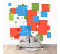 Carta da parati 3D Geometria Carta da Parati Camera da Letto Motivi A Scacchi Rossi, Blu E Verdi Fotomurali in TNT Decorazione da Muro Poster Giganti da Parete Soggiorno Camera Murale 150x105 cm