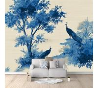 Carta da parati 3D in tessuto non tessuto con pavone retrò e albero blu, decorazione murale, quadro da parete, carta da parati in tessuto non tessuto, soggiorno, camera da letto, ufficio, corridoio, 2