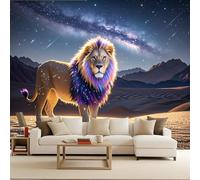Carta Da Parati 3d leone Carta Da Parati Camera Da Letto Galassia Animale 150x105cm Illusione ottica 3D murale decorativo arte murale moderno parete d’accento salotto camera facile da posare