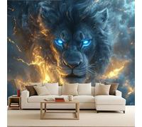 Carta da Parati 3D Leone Cielo Fulmine Animali Murales 100x70 cm Tessuto Non Tessuto Fotomurale, Moderna Carta Parati Camera da Letto Opaco Wallpaper Per Soggiorno Camera Ragazzi Sala Ufficio