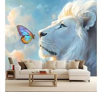 Carta da Parati 3D Leone Maschio Animali Rosa Fiore Murales 400x280 cm Tessuto Non Tessuto Fotomurale, Moderna Carta Parati Camera da Letto Opaco Wallpaper Per Soggiorno Camera Ragazzi Sala Ufficio