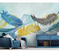 Carta Da Parati 3D Linea Di Piuma Blu Dorato Fotomurali Murale Decorazione Sfondo Custom Wallpaper -songqians-24539-350cmx250cm