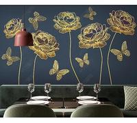 Carta Da Parati 3D Linea Dorata Fiori Farfalla 400x255cm Fotomurali Poster Gigante Design Murale Decorazione -MIWEI Wallpaper-ZXY-21778