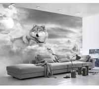 Carta Da Parati 3D Lupo Bianco Grigio Fotomurali Murale Decorazione Sfondo Custom Wallpaper -songqians-11866-330cmx245cm