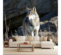 Carta Da Parati 3d Lupo Carta Da Parati Camera Da Letto animale 250x175cm Illusione ottica 3D murale decorativo arte murale moderno parete d’accento salotto camera facile da posare