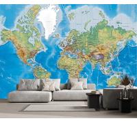 Carta Da Parati 3D Mappa Del Mondo Blu 350x250cm Fotomurali Decorazione Muro Poster Gigante Design Murali -ZXCHEE-MZ04650
