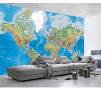 Carta Da Parati 3D Mappa Del Mondo Blu 400x255cm Fotomurali Decorazione Muro Poster Gigante Design Murali -ZXCHEE-MZ07639