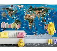 Carta Da Parati 3D Mappa Del Mondo Degli Animali Blu Fotomurali Murale Decorazione Sfondo Custom Wallpaper -songqians-23534-400cmx280cm