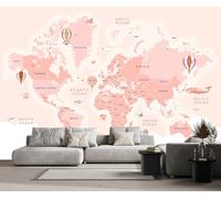 Carta Da Parati 3D Mappa Del Mondo Rosa 200x140cm Fotomurali Decorazione Muro Poster Gigante Design Murali -ZXCHEE-MZ01109