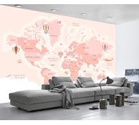 Carta Da Parati 3D Mappa Del Mondo Rosa 430x300cm Fotomurali Decorazione Muro Poster Gigante Design Murali -ZXCHEE-MZ08604