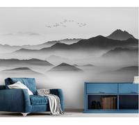 Carta Da Parati 3D Montagna Bianca E Nera Astratta E Uccelli D'Acqua 450x300cm Fotomurali Poster Gigante Design Murale Decorazione -MIWEI Wallpaper-ZXY-36270