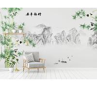Carta Da Parati 3D Montagna E Uccelli Di Bambù D'Acqua 450x300cm Fotomurali Poster Gigante Design Murale Decorazione -MIWEI Wallpaper-ZXY-42462