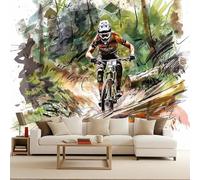 Carta Da Parati 3d Mountain bike Carta Da Parati Camera Da Letto Movimento dell'acquerello 250x175cm Illusione ottica 3D murale decorativo arte murale moderno parete d’accento salotto camera