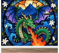Carta Da Parati 3D Murale Per Cameretta Fiamma Del Drago Soggiorno Tv Divano Tema Hotel Sfondo Di Lusso Vetrate Colorate Pittura Murale Decorazione Per La Casa Murales Autoadesivi Decorazione
