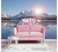 Carta da Parati 3D Ninfee Rosa Montagne Innevate Lago Panorama All'Alba | Texture Decorative e Lussuose Ideali per Uffici Zone Studio Abitazioni Camere da Letto Soggiorni Pareti D'effetto-250cm×170cm